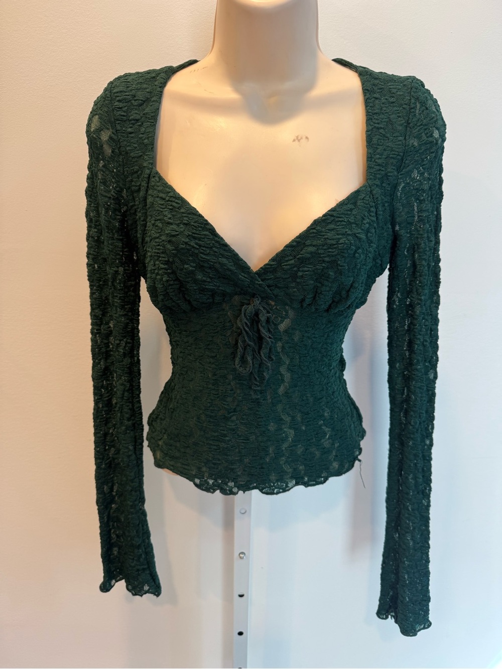 Kimchi Blue Forest Green Lace Long-Sleeve  Top Baby Doll Crop Grunge Size S